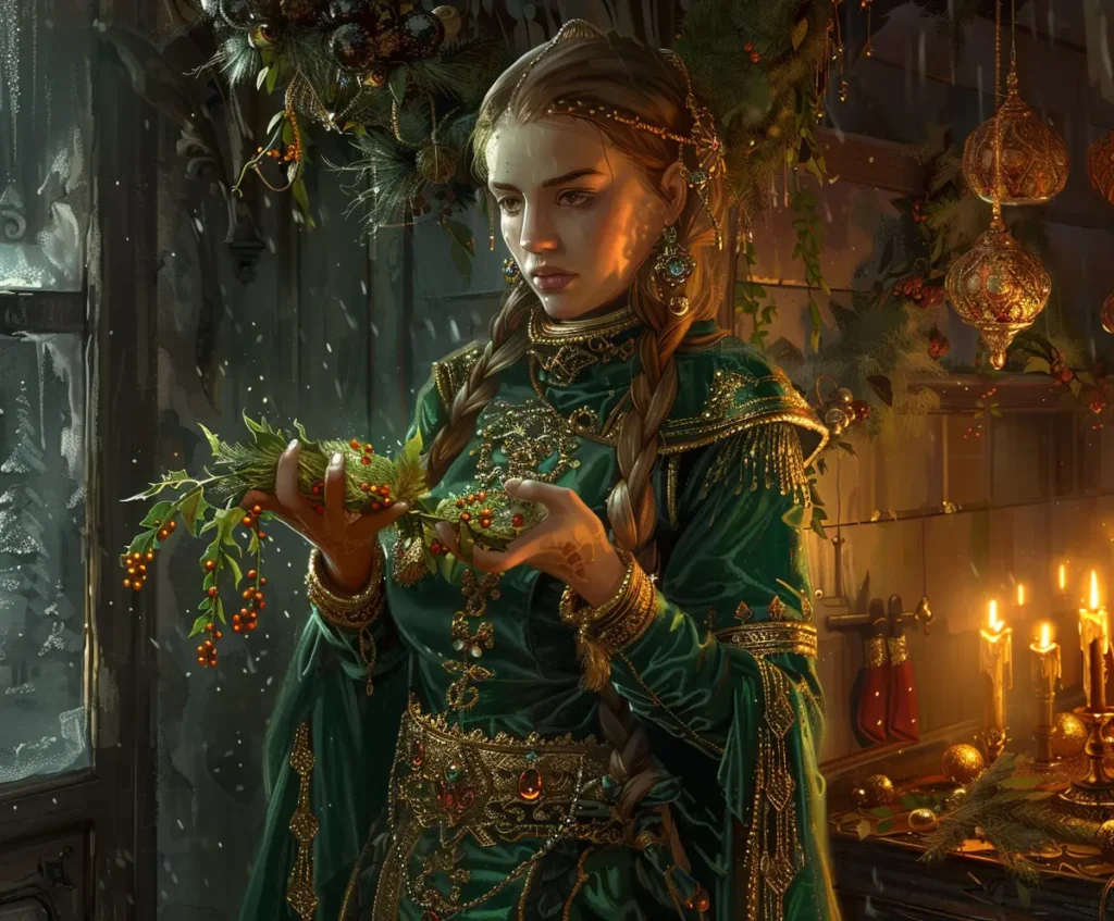 frigg holding a mistletoe